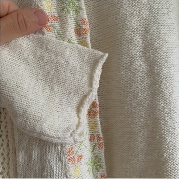 SUNDANCE Embroidered Lattice Lace Open Front Cotton/Linen Blend Duster Cardigan - Picture 7 of 10